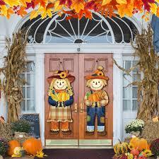 Barydat 2 Pcs Thanksgiving Welcome Sign for Front Porch Thanksgiving Decoration Outdoor Autumn Hanging Scarecrow Decoration Fall Wooden Door Sign for Home Front Door Porch Wall Harvest 10 x 27.5 Inch
