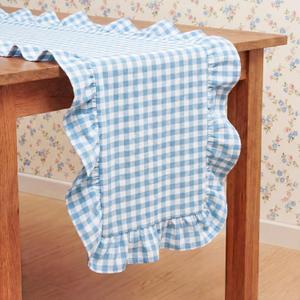 Tegeme Blue Gingham Table Runner 12''x71'' Cotton Ruffle Checkered Plaid Tables Runner Farmhouse Gingham Party Supplies for Home Kitchen Dinner Party Table Decorations (Plaid)