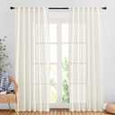 NICETOWN Linen Sheer Curtains and Drapes for Living Room, Rod Pocket & Back Tab Semitransparent with Light Through Vertical Window Treatments for Sliding Glass Door, Natural, W52 x L84, Set of 2