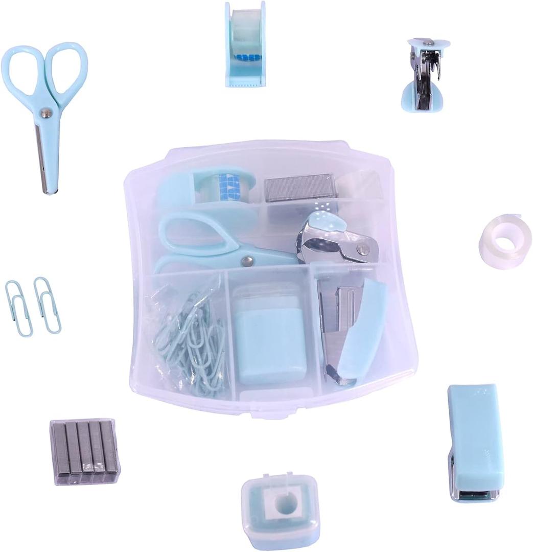 Mini School Supply Kits Mini Office Supply Kits, Includes Mini Stapler, Scissors, Staple Remover, Staples, Tape Dispenser (Blue)