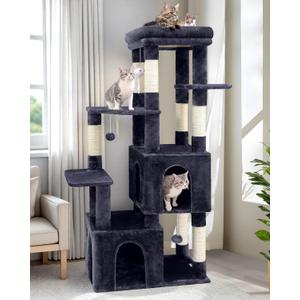 Globlazer Cat Tower for Indoor Cats, Heavy Duty Cat Trees for Large Adult Big Cats Maine Coon Cat Tree Tower with Scratching Post, Extra Large Top Perch, Cat Condos, F61, Dark Grey, 61inch