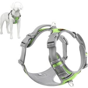 2 x Plutus Pet No Pull Dog Harness, Release at Neck, Reflective Adjustable Dog Vest Harness, Easy Control Handle for Walking, for Small Medium Large Dogs, Green, S