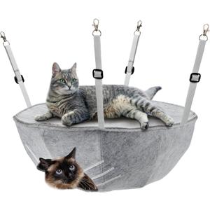 Snug Haus Comfortable Hanging Cat Hammock Bed - Indoor Peekaboo Cave for Enrichment - Versatile Gray Felt Double Layer Bed - Suitable for Small Pets