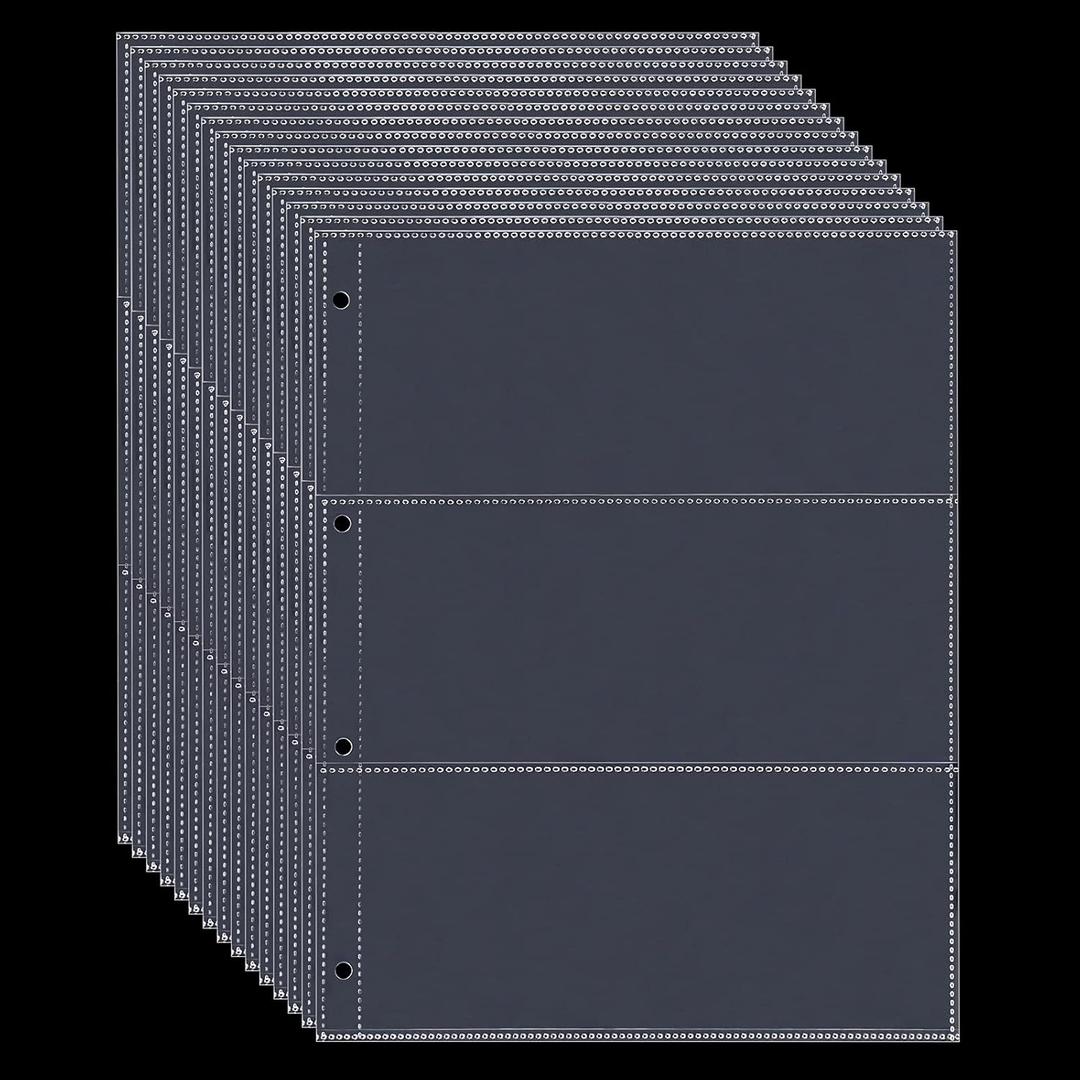 MUDOR 60 Pockets Currency Storage Pages with PP Material, PVC and Acid Free, 3-Pocket Page Bill Holders Refill Sheets for Collectors, 4 Holes Fillers Sleeves