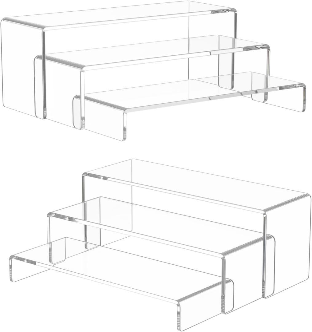 NIUBEE Acrylic Display Riser, 6 Pcs 12" Large Acrylic Risers, 2 Set Clear Rectangular Stands for Candy Dessert Cupcakes, Collectibles Display Stands Shelf for Display for Funko POP Figures