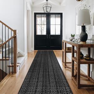 Seavish Long Hallway Runner Rug, Boho Kitchen Runner Rug, 2.6'x10' Black and White Striped Rug, Double Sided Woven Cotton Washable Rug, Indoor Outdoor Carpet Runners, Low-Profile Front Door Porch Mat