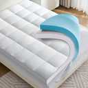 4 Inch Dual Layer Mattress Topper Queen Size, 2 Inch Cooling Gel Memory Foam and 2 Inch Down Alternative Pillow Top Pad for Back Pain, with 8-21 Inch Deep Pocket
