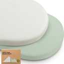 2-Pack Organic Bassinet Sheets for Girls, Boys - 100% Cotton Bassinet Mattress Sheets Compatible with Halo Bassinest Swivel Sleeper, Graco, Baby Delight, Chicco, Unisex Fitted Bassinet Sheets (Sage)