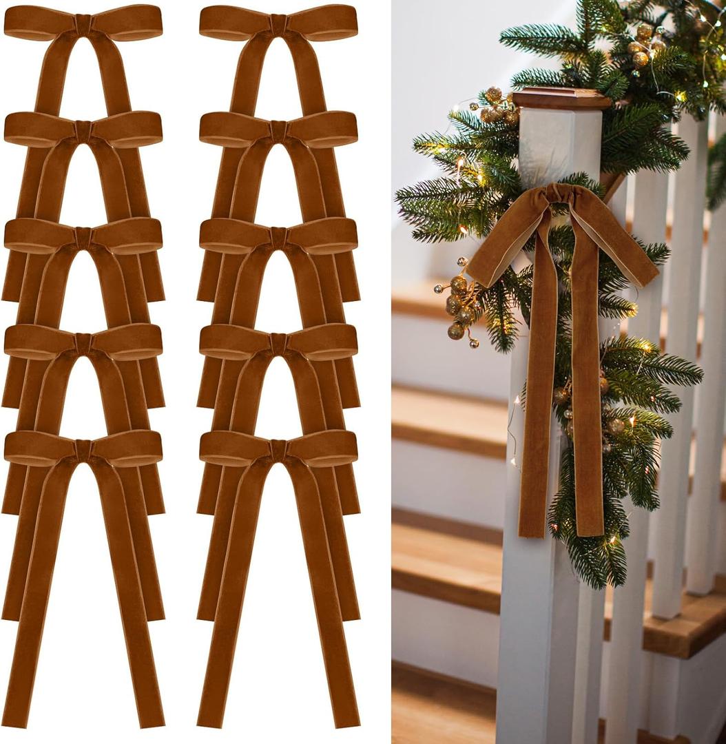 24 Pcs Velvet Bows Christmas Tree Ornaments Vintage Velvet Ribbon Bows for Tree Garland Wreath Indoor Xmas Decorations(9 x 13 InchWidth of 1",Copper)