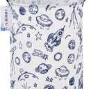 Round waterproof laundry basketfoldable storage basketlaundry Hampers with handlegift basket,suitable for children's room and toy storage (Blue Planet)