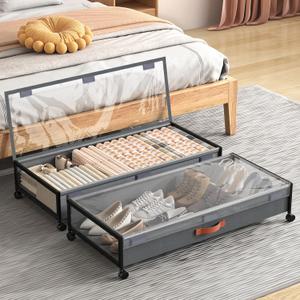 Under Bed Storage with Wheels, XXXL Larger Under Bed Storage Containers with Clear Lids, 36'' Lengthen Under Bed Shoe Organizer for Shoes Clothes(Grey 2 Pack, XXXL(36"x16.6"x7.48"))