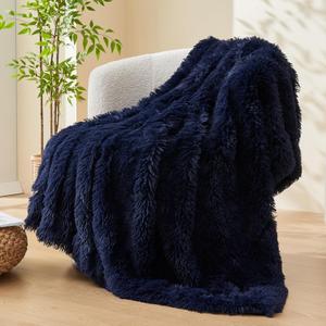 GONAAP Fuzzy Faux Fur Throw Blanket Dark Navy Super Soft Cozy Plush Fuzzy Shaggy Blanket for Couch Sofa Bed (Dark Navy, Throw(50"x60"))