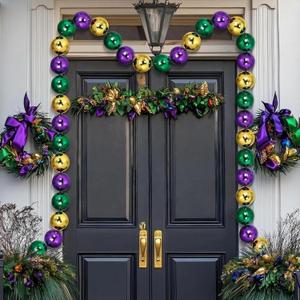 9.84ft Jumbo Mardi Gras Beads Garland Decoration Metal Gold Green Purple Hanging Banner for Outdoor Indoor Carnival Parade Party Front Door Fence Wagon Garden Decorations(Classic Style)
