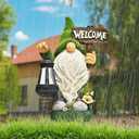 Garden Gnome Statue Outdoor Decor Large Flocked Resin Gnome Figurine with Solar Light Holding Lantern Welcome Sign Garden Yard Decorations Dwarf Sculpture for Outside Patio Porch Lawn Decor.