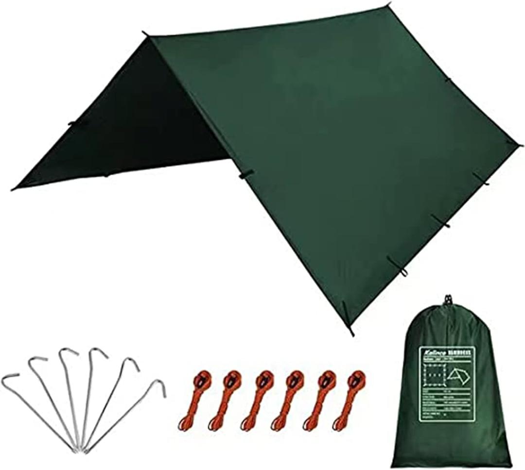 KALINCO Waterproof Camping Tarp Tent Hammock Rain Fly, 10X10FT/10X15FT, Multifunctional Tent Footprint Lightweight Tarp for Camping, Hiking and Survival Shelter (Green-3x3m)