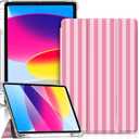 TopPerfekt Case for iPad 11th (A16) 11-inch 2025/10th Generation 10.9-inch 2022, Stripes [Auto Wake/Sleep] with Pencil Holder, Clear Transparent Back Shell Slim Stand Shockproof Tablet Cover- Pink