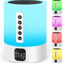 Night Light Bluetooth Speaker Alarm Clock, Sound Machine with White Noise, Touch Bedside Lamp, Dimmable Warm White Light, 48 RGB Color Changing, Ideal Gifts for 10-15 Year Old Teenage Boys Girls