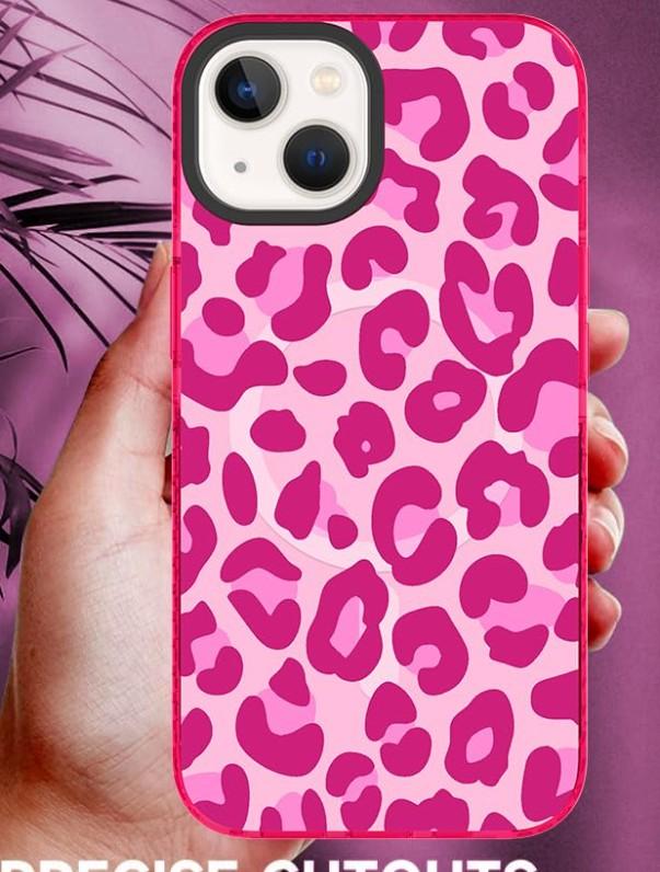 SAKUULO Magnetic for iPhone 14 Case Hot Pink Leopard Print Pattern [Compatible with MagSafe] Wireless Charge Strengthen Protection Cover, Hot Pink Leopard (6.1")