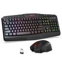 Redragon Gaming Keyboard and Mouse Wireless, RGB Gaming Keyboard and 8000 DPI Gaming Mouse, 10 Independent Multimedia Keys for Windows, PC, Computer, Wireless S101 Ideal for Gamer