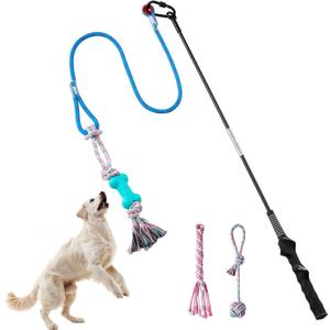 Aitmexcn Flirt Pole for Dogs Chase and Tug of War, Interactive Dog Toys for Large Medium Small Dogs, Dog Enrichment Toys with Rope Chewing Toys for Outdoor Training Playing Exercise