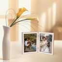 Giftgarden 4x6 Double Picture Frame White with Tempered Glass Display 4 by 6 Photo, Metal Hinged Folding Frame for Tabletop or Wall
