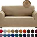 Joccun Stretch Loveseat Couch Cover Slipcover, 1-Piece Sofa Cover for 2 Cushion Couch Spandex Jacquard Washable Furniture Protector Cover for Living Room,Kids,PetsLoveseat,Tan (Medium55"-78"))