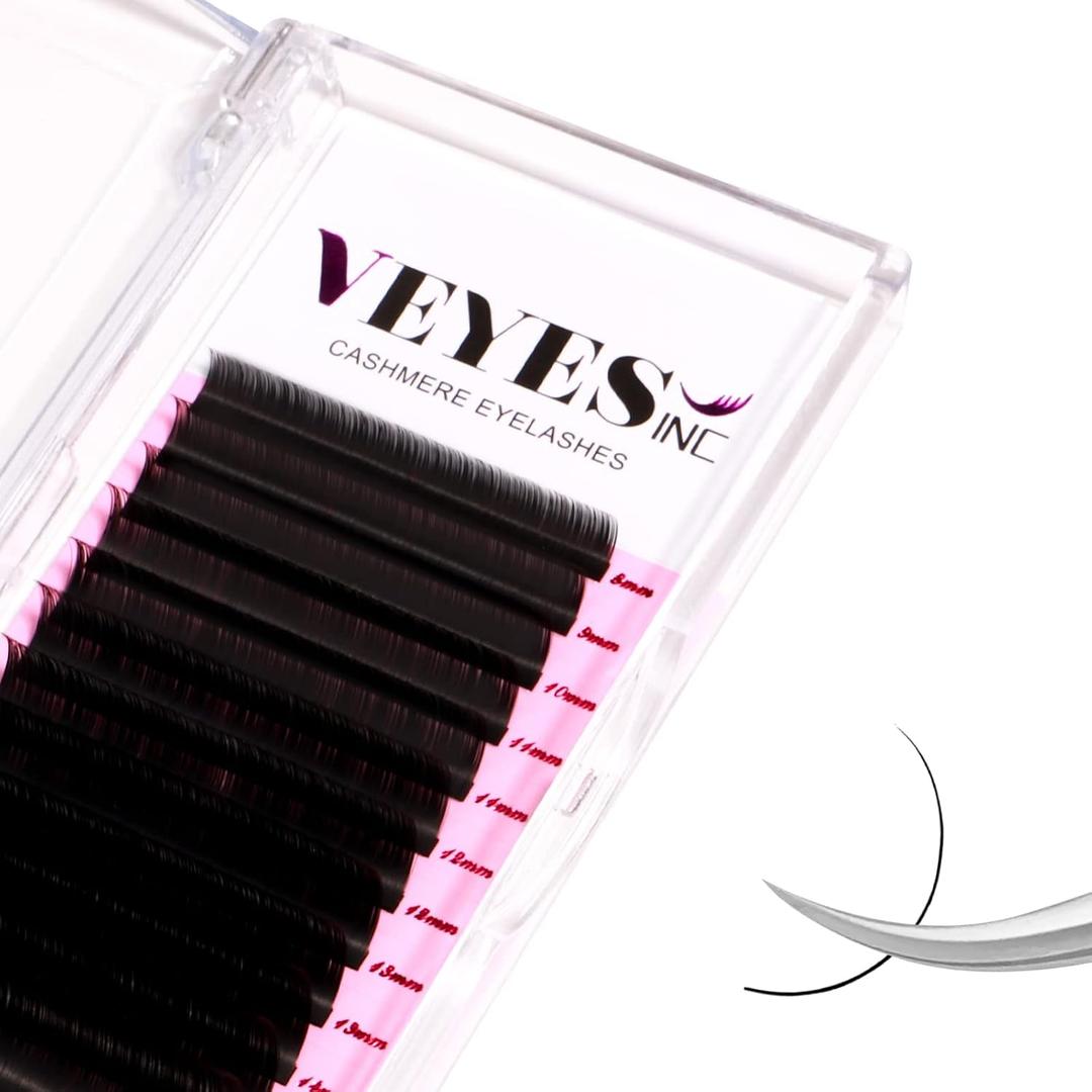 VEYES INC Cashmere Volume Lash Extensions C CC D DD LD L B J M Curl 0.03-0.20 thickness 5-25mm, Super Matte Black Individual Eyelashes Tray, Professional Supplies for Lash Techs (0.07 J 5-7mm Bottom)