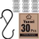 30pcs S Hook Hanging Safety Buckle - 3.5 inch Heavy Duty S Hooks,Hanging Plants for Closet Hooks, Clothes, Kitchen Utensil, Pots and Pans, Bags (Black)