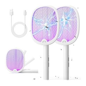 YISSVIC Electric Fly Swatter Bug Zapper Racket 4000V LED Screen Dual Modes Fly Zapper Rechargeable for Indoor Home Office Backyard Patio Camping (White) (White-2 Pack)