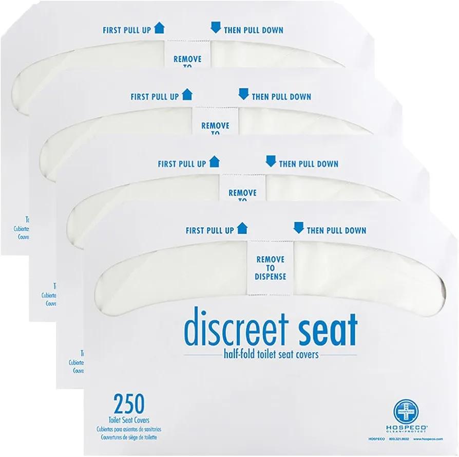 Hospeco Flushable Toilet Seat Covers - 1000 Pcs, 4 Packs of 250 - Disposable Paper Discreet Seats for Commercial Wall Dispenser, 16.75 x 14.25 Half-Fold, White