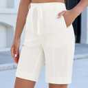 luvamia Bermuda Shorts for Women Trendy High Waist Knee Length Chino Long Shorts Drawstring Summer Casual Short 9" (Beige, XL)