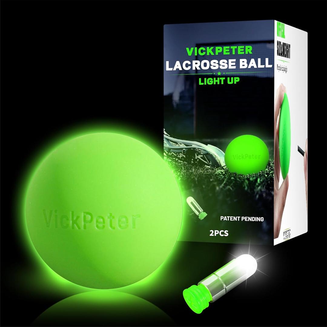 Glow in the Dark Lacrosse Ball - Night Practice & Training Equipment for All Ages | 2 Pack Official Size & Weight | Indoor/Outdoor Lacrosse Ball with Led Lights | Ideal Sports Gifts for Boys/Girls (Green)