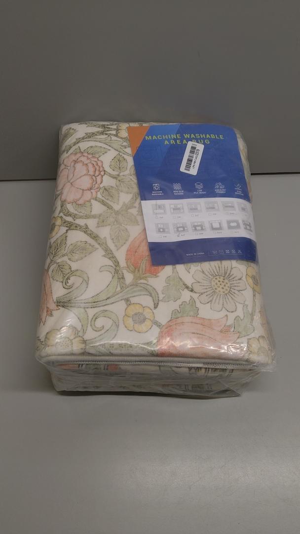 5×7 Area Rugs Beige Washable Floral Rug,Vintage Boho Soft Low-Pile Living Room Rugs, Stain Resistant Botanical Non-Slip Carpet for Girls Bedroom,Dining Room,Kids Nursery,Home Decor