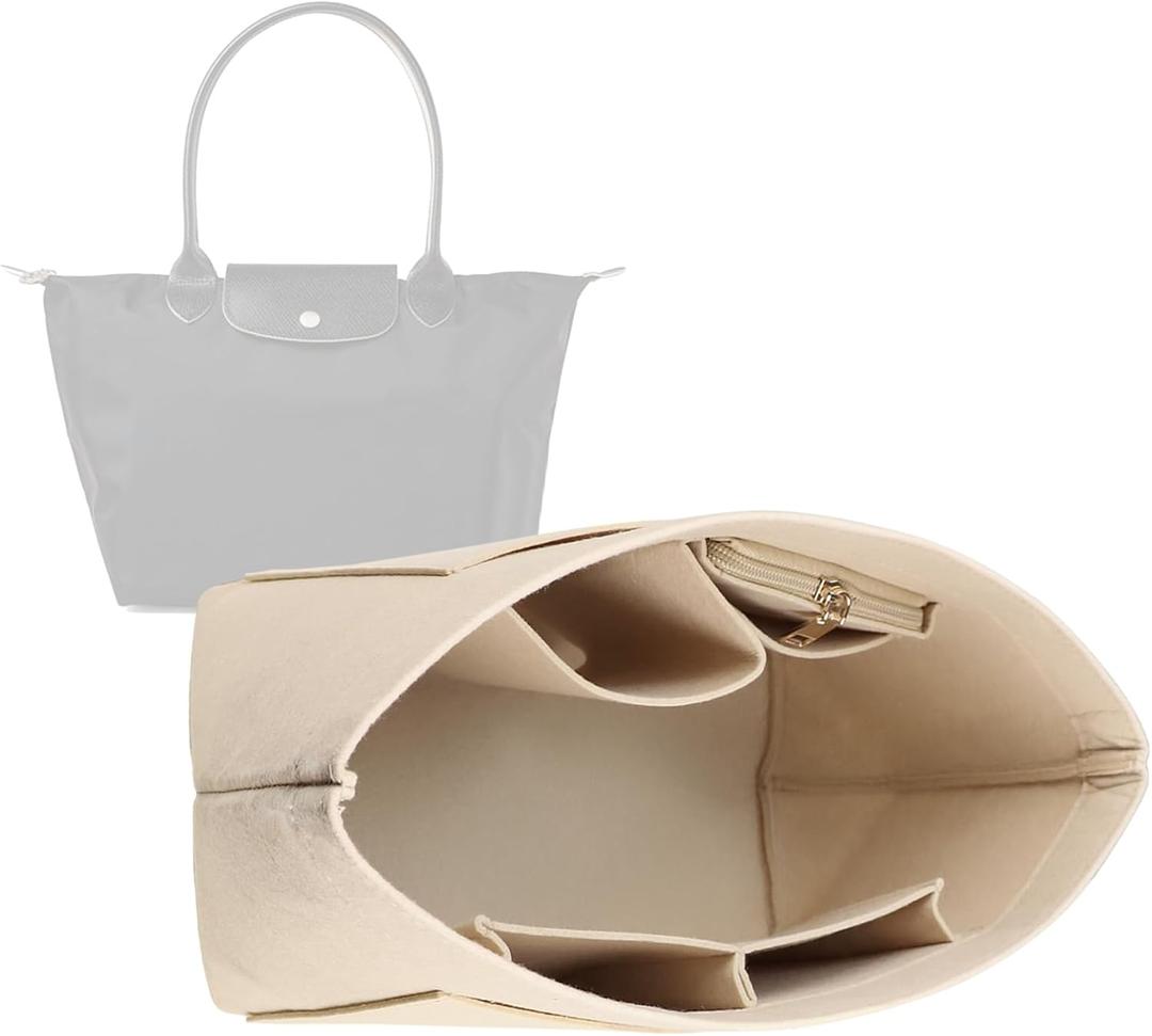 Lckaey Purse Organizer Insert for Longchamp Le Pliage Neo Handbags Long champ Insert Organizer 1012beige-M