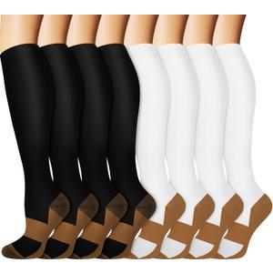 Graduated Copper Compression Socks for Men & Women Circulation 8 Pairs 15-20mmHg - Best for Running Athletic Cycling (Small-Medium, 4 Black+ 4 White)