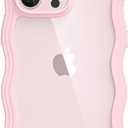 oakxco for iPhone 15 Pro Case Wavy Clear, Slim Thin Transparent Acrylic Hard Shell Plastic & Soft Silicone Wave Frame Bumper, Girly Cute Y2k Curly Phone Case for Women Girls Aesthetic, Light Pink