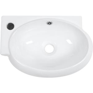 Bathroom Sink White 16.5x11 Left Hand Wall Mount Hung Vessel Sink Bathroom Corner Floating Oval Modern Bathroom White Porcelain Ceramic Vessel Vanity Sink with Faucet Hole