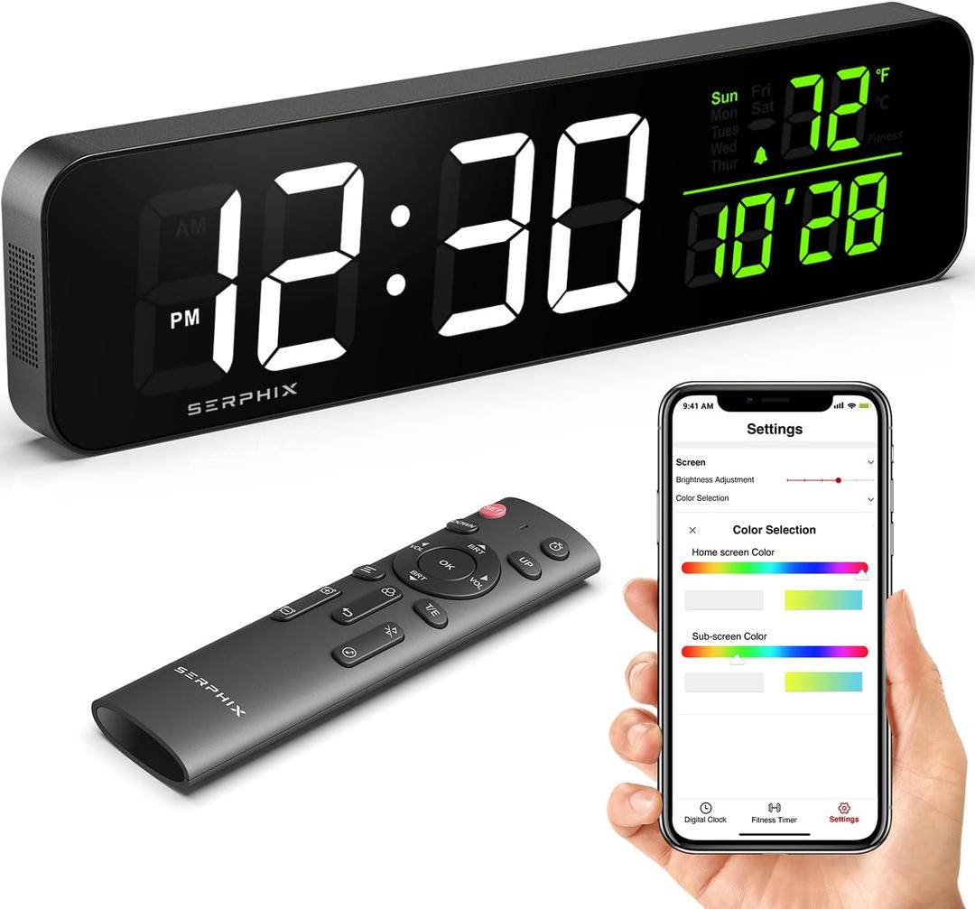 15.2" Large Digital Wall Clock with App & Remote Control, Customizable RGB Colors, Alarm Clock with Date Week Temperature, Stopwatch, Countdown, Timer Clock for Home Gym Living Room Office Garage