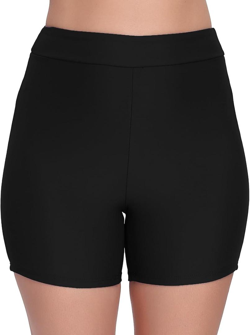 Halcurt Women's 5" High Waisted Swim Board Shorts (Available in Plus) Bikini Swimsuit Bottoms Modest Boyshorts (Black)