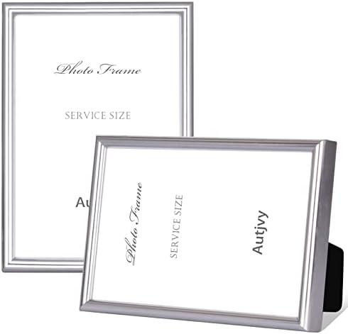 Autjvy 3.5x5 Picture Frame Silver Brushed Modern Simple Thin Aluminum Metal Photo Frame with HD Real Glass, Display for Tabletop and Wall Collage. (2 Pack)