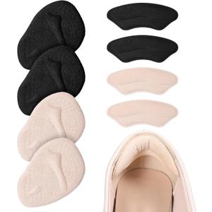 4 Pairs Heel Grips for Women's Shoes, No Slip Metatarsal Pads Inserts Pads, Shoe Inserts Heels Cushions, Heel Grips for Loose Shoes Blisters, Too Big Shoe (Beige Black)
