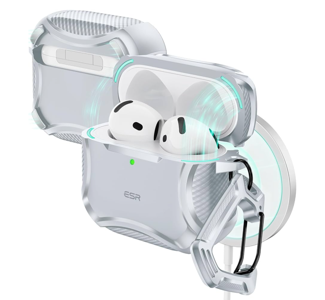 ESR for AirPods 4 Case, Compatible with AirPods 4th Generation Case (2024), Compatible with MagSafe, Powerful Drop Protection, Magnetic Lid, Cyber Series, Desert Titanium,Gray