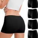 dmuveo Boy Shorts Underwear For Women Seamless Full Coverage Briefs Soft Stretch Boxer Shorts Panties 4 Pack (Black, S)