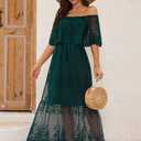 Women's Off The Shoulder Embroidered Lace Maxi Wedding Dress Boho Wedding Guest Formal Party Maternity Photoshoot Dresses (Green, XXL)