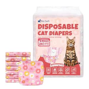 Pet Soft Disposable Cat Diapers - Diaper for Female & Male Cats, Puppy Diapers Super Absorbent, Fit for Dogs in Heat Period or Urine Incontinence, 24pcs (S, Pink)