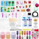 219Pcs Resin Kit for Beginners, Thrilez Resin Mold Kit with Resin Molds Silicone and Epoxy Resin Supplies Include Dried Flowers, Foil Flakes, Necklace Cord, Earring Hooks for DIY Jewelry Making