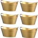 Patelai 6 Pcs Ice Buckets Bulk, Plastic Ice Buckets with Handles, Oval Storage Tub, Large Capacity Drink Tub for Party Bar Wine Beer Champagne Beverage Bottle Cooler(4.5 Liter,Gold)