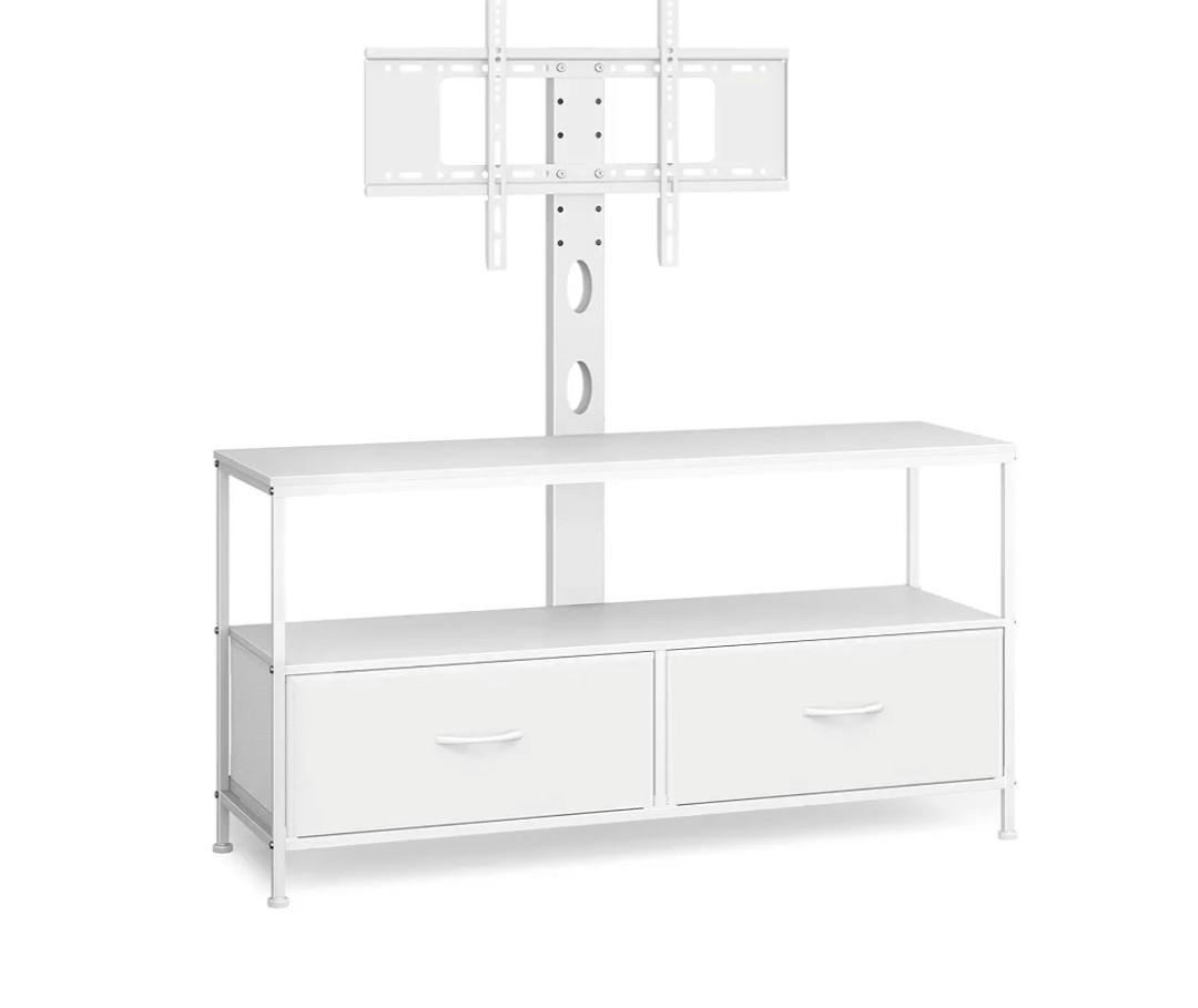 HOMEKOKO 43 Inch TV Stand for TVs up to 55 Inch with Storage Shelves, 2 Tiers TV Console with Fabric Drawers, Steel Frame Entertainment Center for Living Room, Bedroom (White)