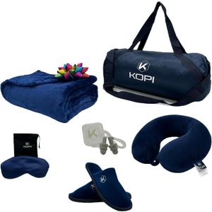 KOPI- Travel Blanket and Pillow. The Most Complete and Premium Travel Set with Pillow Memory Foam, Sleep mask, and More, Including a complimentary Soft Blanket, Best Gifts for Women and Men