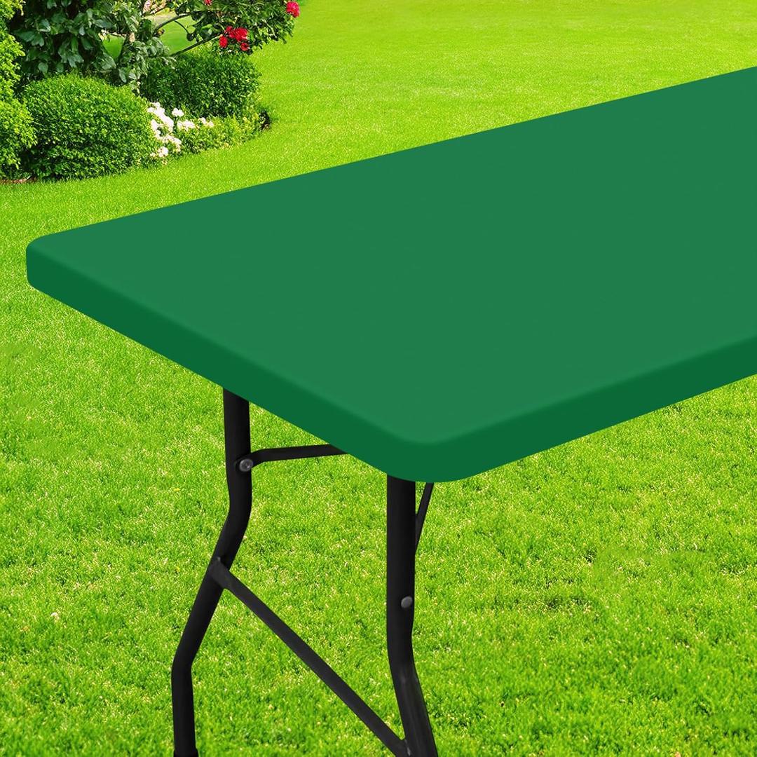 Smiry Rectangle Picnic Table Cloth, Waterproof Elastic Fitted Tablecloths for 5 Foot Tables, Washable Polyester Table Cover for Camping, Indoor and Outdoor (Hunter Green, 30"x60")